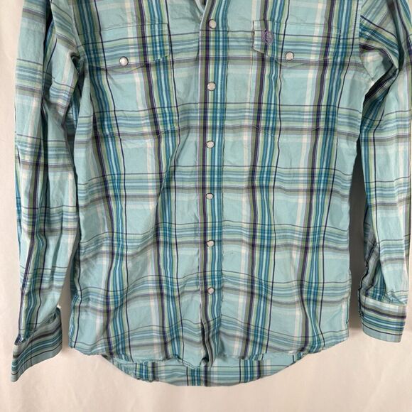 Panhandle Select Pearl Snap Men's Small Green Plaid Long Sleeve 100% Cotton - Picture 3 of 11